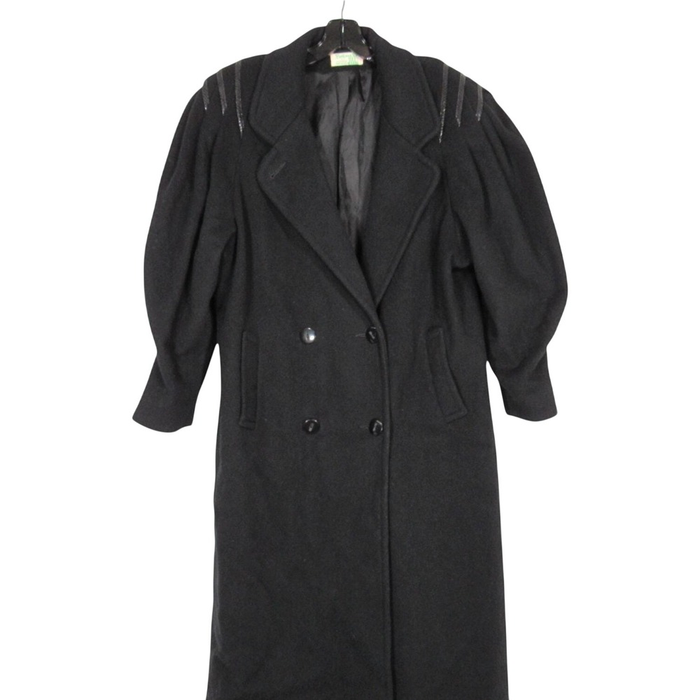 Vtg Fashions By JILL Wool DOUBLE BREAST Pleated Overcoat Trench Pea Jacket Sz L